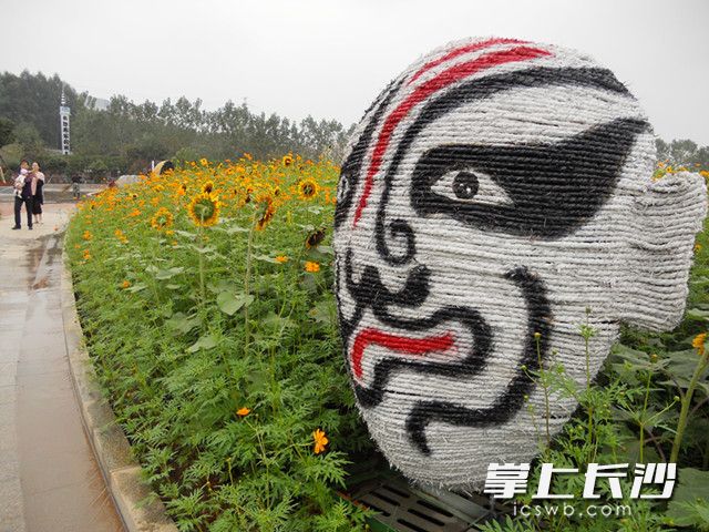 植物园内的脸谱稻草艺术展体现出民族特色。