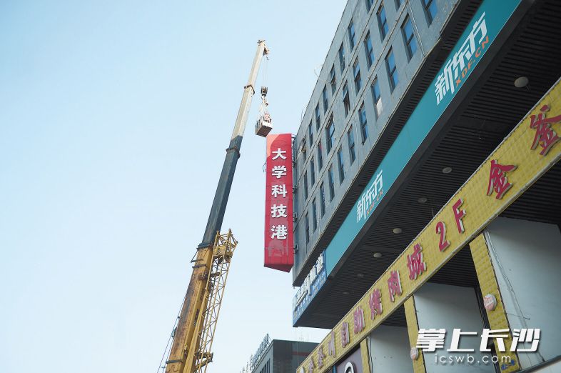近日，岳麓区城管执法人员组织对阜埠河路沿线违规户外招牌进行拆除。长沙晚报记者余劭劼 摄