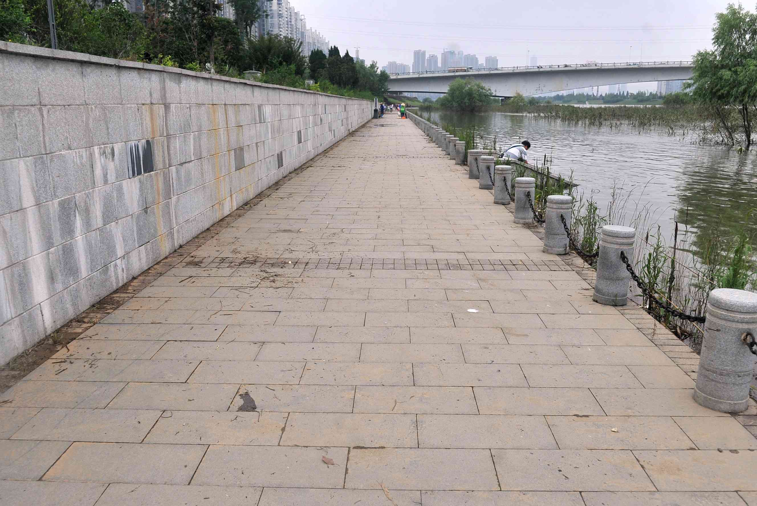 休闲步道清洗前。长沙晚报全媒体记者 贺文兵 摄