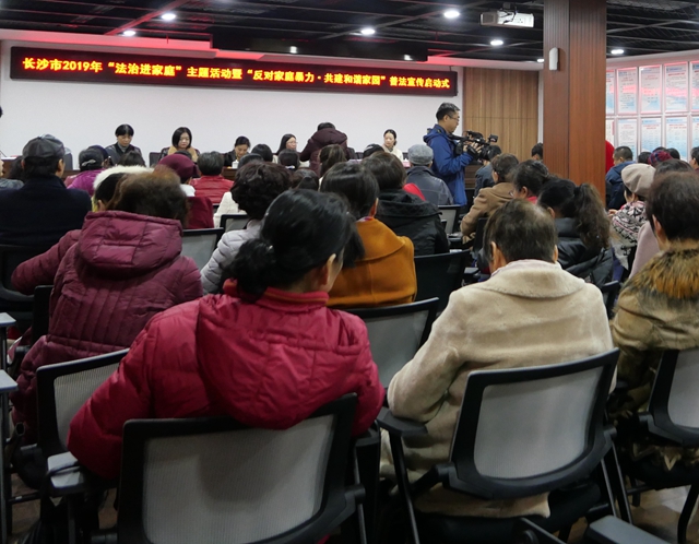长沙市2019年“法治进家庭”主题活动暨“反对家庭暴力、共建和谐家园”普法宣传活动启动式今日在岳麓区咸嘉新村社区举行。