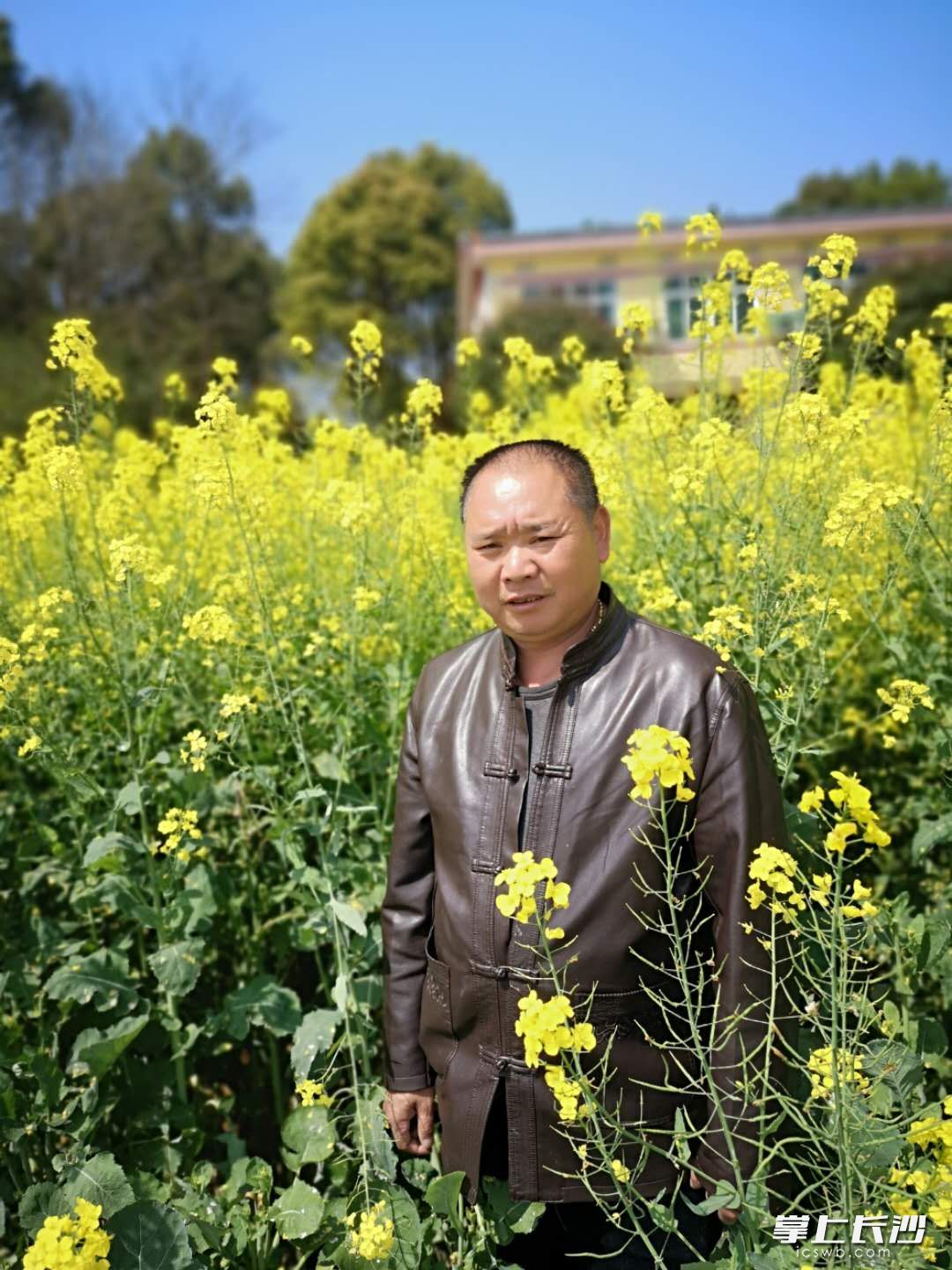 身高1.76米的余罗建站在自己种植的油菜花地里，变得“娇小”起来。全媒体记者 朱华 摄