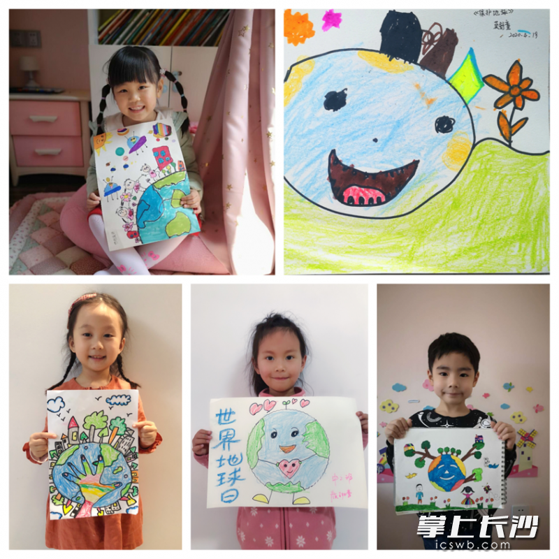 孩子们展示自己的作品。
