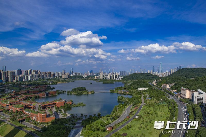 城市上空,云卷云舒,生态优美的西湖文化园,满目清新。 城市上空,云卷云舒,生态优美的西湖文化园,满目清新。