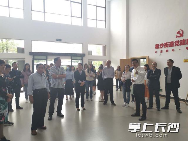 街道负责人向调研专家、记者介绍以网格员为纽带，引导群众共建共治经验。长沙晚报全媒体记者 颜家文 摄