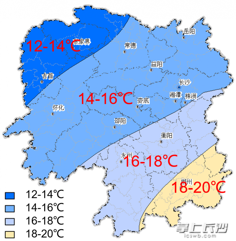 10月3日至8日湖南平均气温预报(℃)