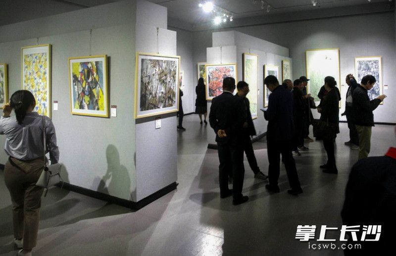 艺术爱好者们正在观看展览。