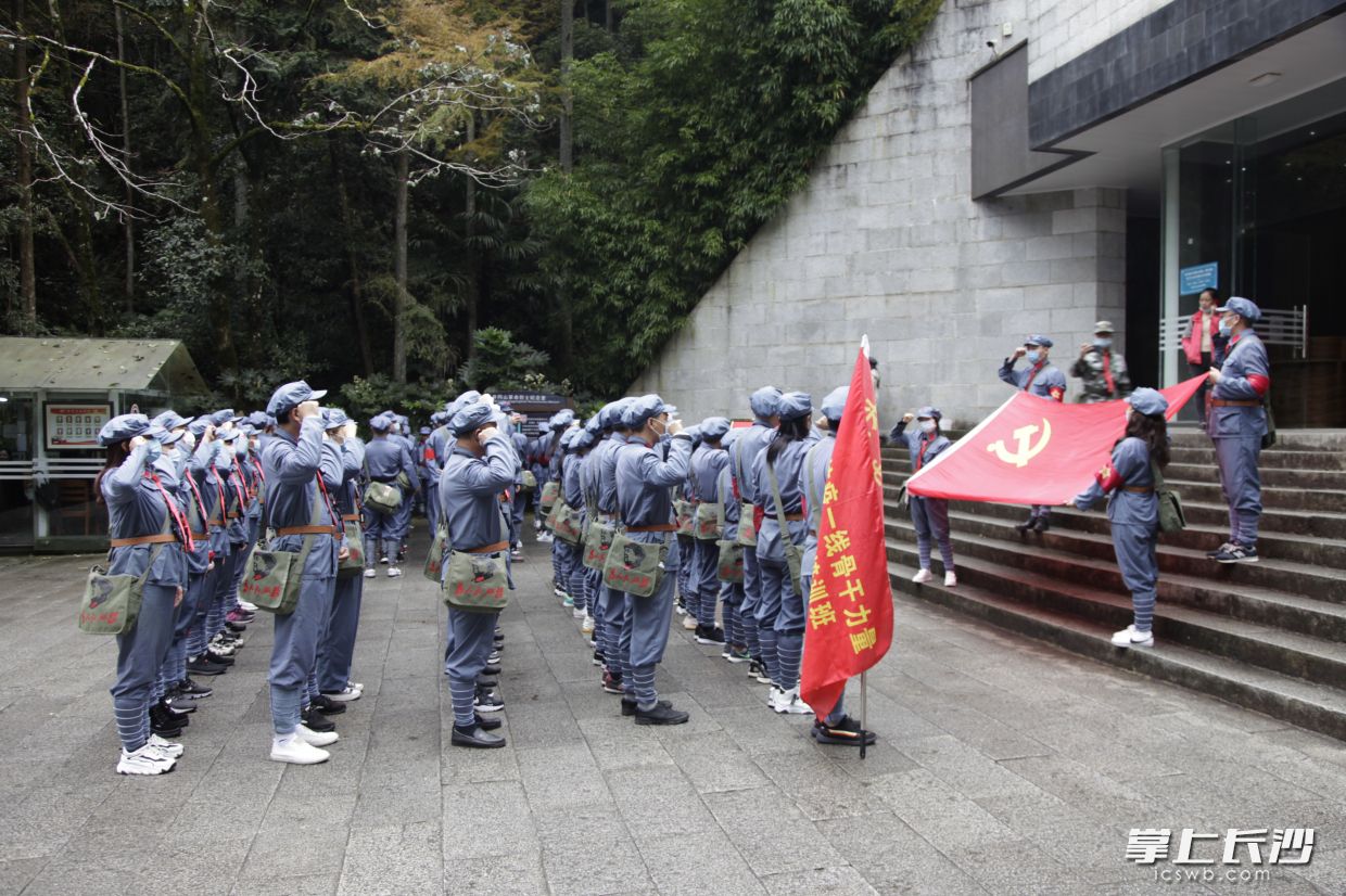 学员们在井冈山革命烈士陵园重温入党誓词。均为长沙晚报全媒体记者 王珂 摄