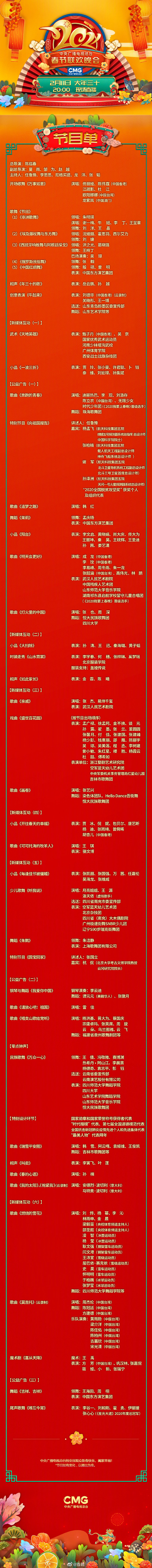 春晚节目单（以实际演出为准）