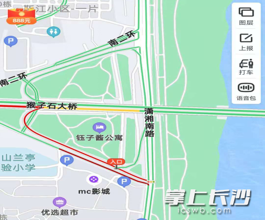红色为拥堵路段