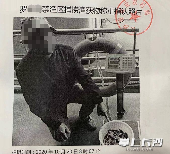 执法人员现场将在禁渔期、禁渔区进行非法捕捞的罗某某查获，并查获虾笼网5个，捕获的各类水产品共计0.8公斤。