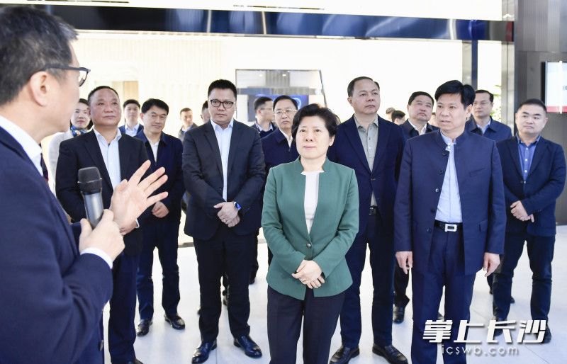 3月23日下午，省委常委、市委书记吴桂英在位于湖南湘江新区的湘江鲲鹏产业园调研。长沙晚报全媒体记者 余劭劼 摄