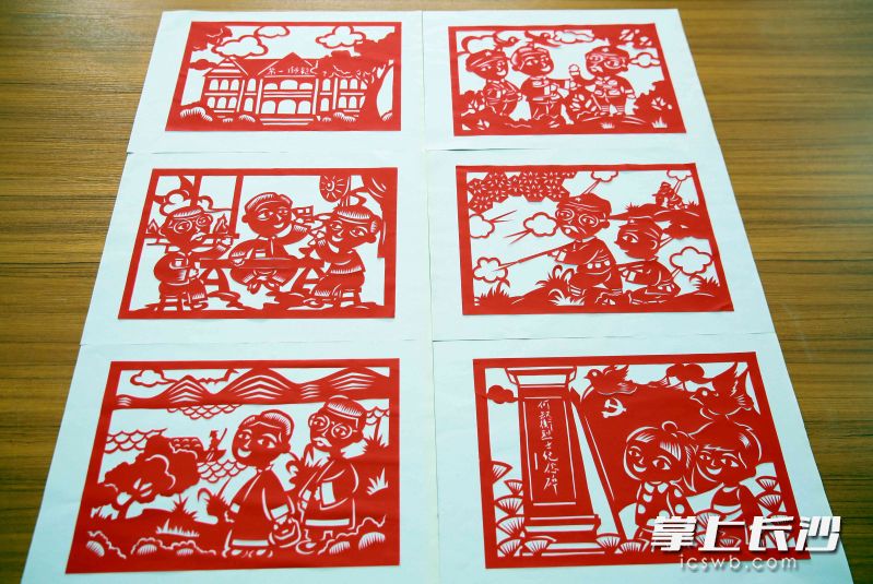 今日，周斌创作的一组以中共一大代表何叔衡为主题的剪纸作品面世。图片均为长沙晚报全媒体记者 贺文兵 通讯员 彭嘉蕙 摄影报道