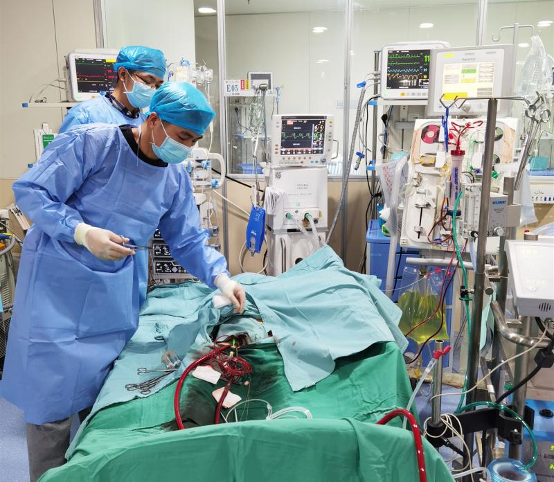湖南省人民医院急诊ECMO团队为张女士紧急施行人工心肺替代治疗。均为长沙晚报通讯员 梁辉 田晶晶 供图