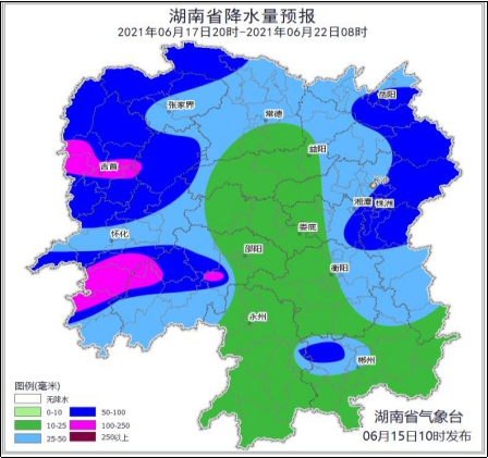 湖南6月17日20时至22日8时累计降雨量预报
