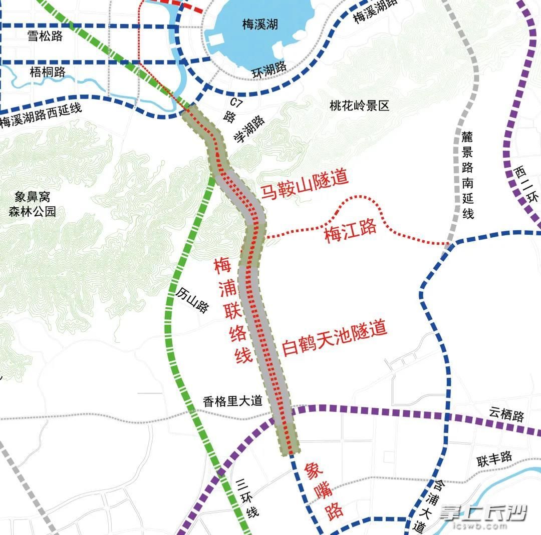 梅浦联络线线路走向图。