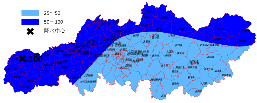 23日20时—25日8时长沙降雨量预报（单位：毫米）