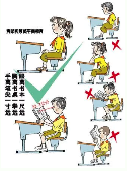 孩子读书写字，身体要坐正。