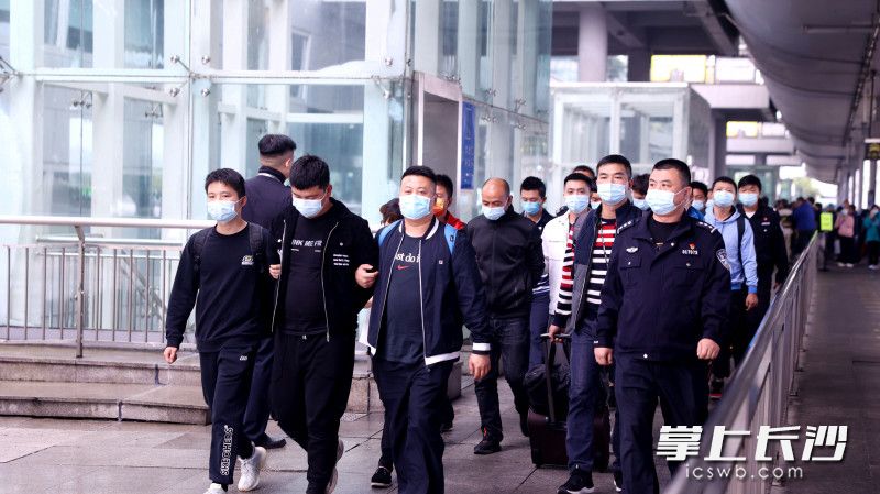 6名涉电诈嫌疑人被押解回长沙。图片均为通讯员 盛磊 提供