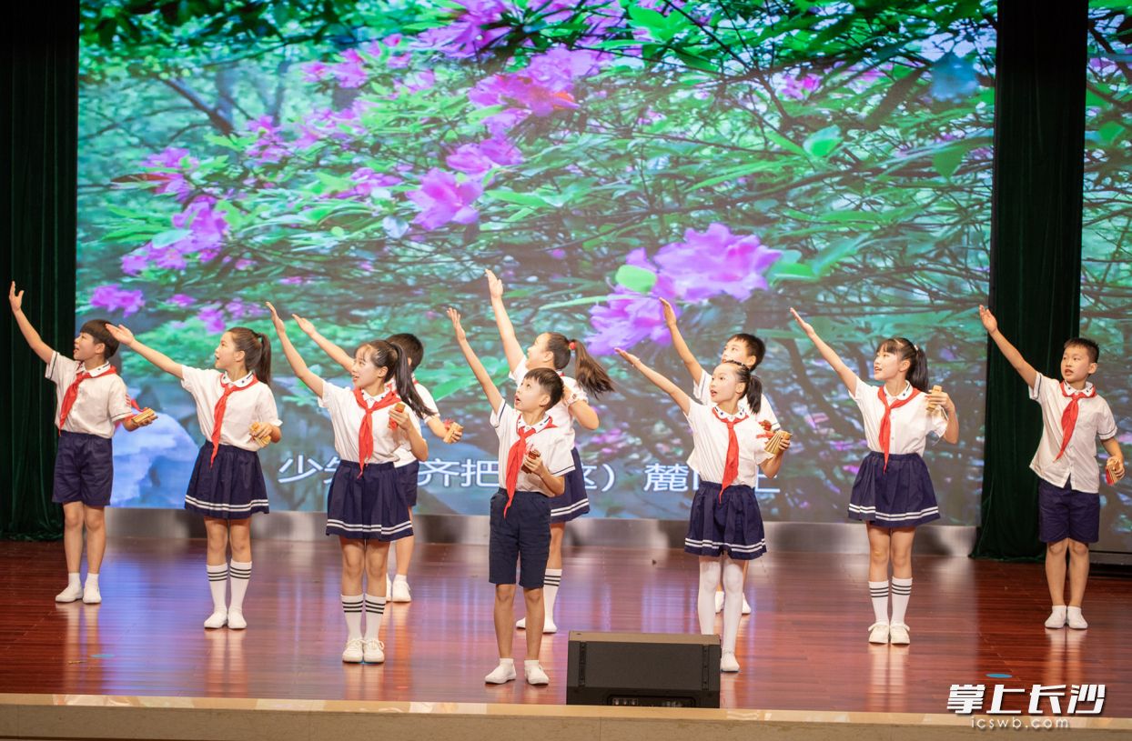 幼幼小学的同学们表演快板《礼赞大将萧劲光》。均为长沙晚报通讯员 黄柱文 摄