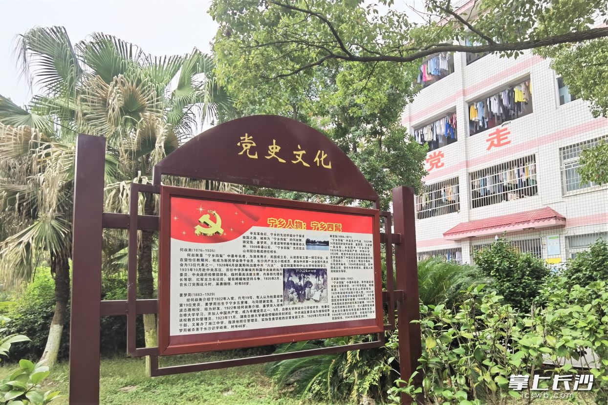走进宁乡五中整洁的校园，随处可见红色文化故事、社会主义核心价值观的宣传板，“党建+德育”工作落实落地。  均为长沙晚报全媒体记者张禹摄