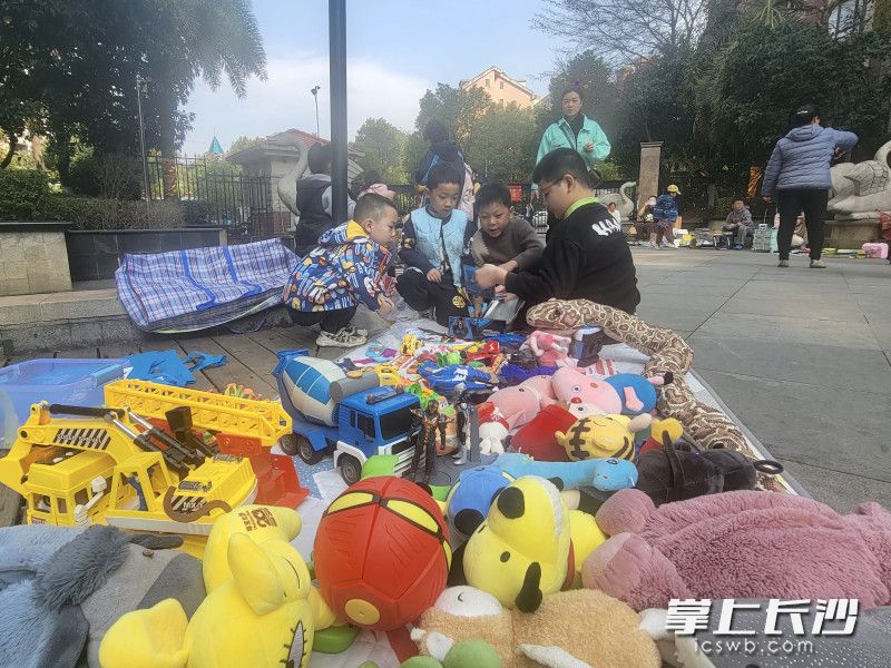 小朋友们正在交换各自的玩具。长沙晚报全媒体记者 王斌 摄