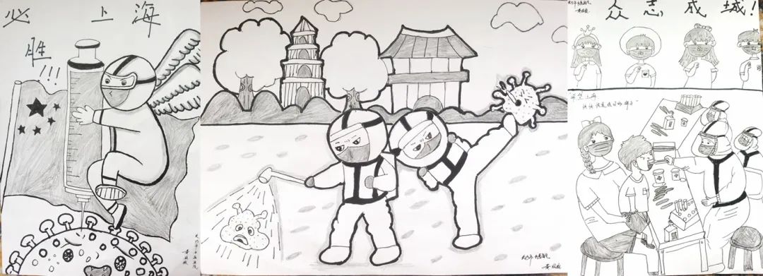 黄绘颗用图告诉小患者们，“上海必胜”，疫魔终将会被赶跑。