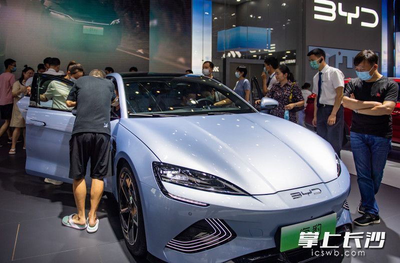 2022湖南车展比亚迪新车型海豹受到大家的青睐。长沙晚报全媒体记者 邹麟 摄
