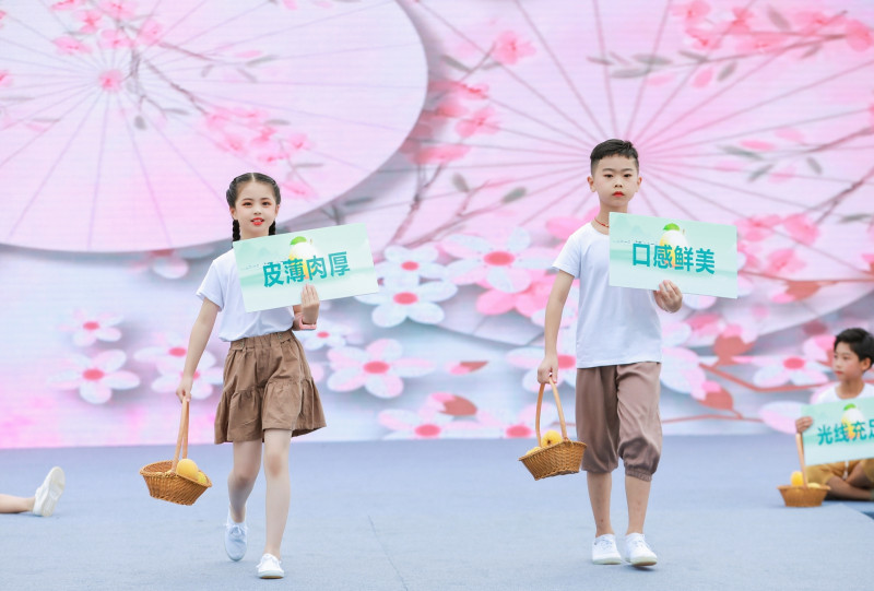 可爱的小朋友推介黄桃。均为长沙晚报全媒体记者 张禹 摄