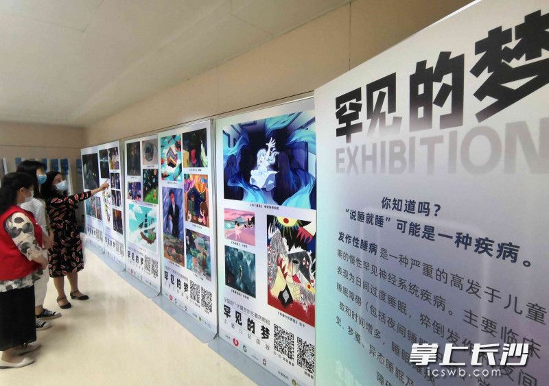 19日，“罕见的梦--发作性睡病公益画展”在中南大学湘雅附一医院开展。图片均为长沙晚报全媒体记者 贺文兵 摄