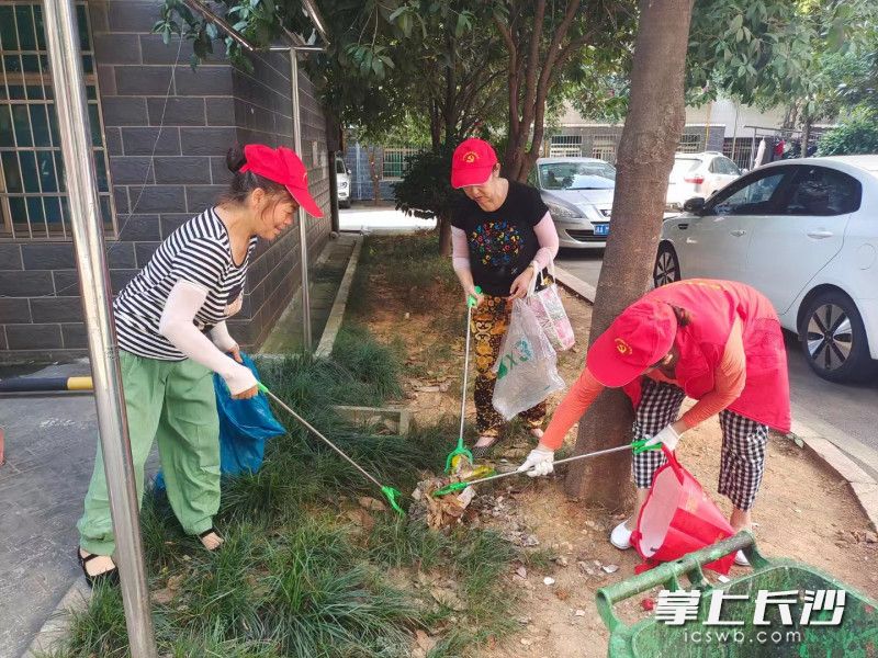 “金姐桂哥”志愿者在治理卫生死角。长沙晚报通讯员 徐玲 摄