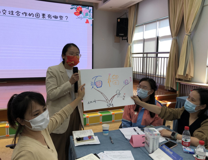 参加教研活动的老师们分组进行探讨。 参加教研活动的老师们分组进行探讨。