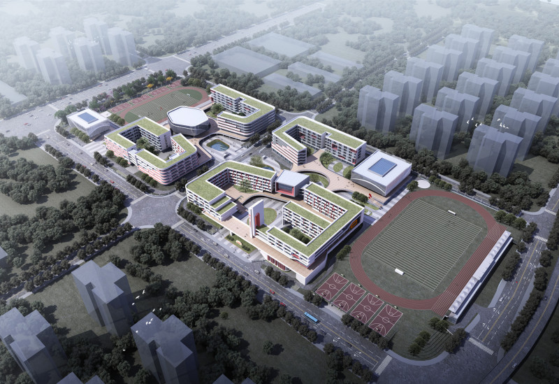 长沙市一中城南中学整体效果图。其中左边为初中部，右边为高中部。资料图片
