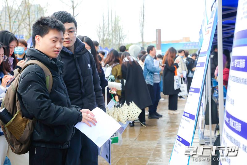 两位毕业生正在了解企业情况。