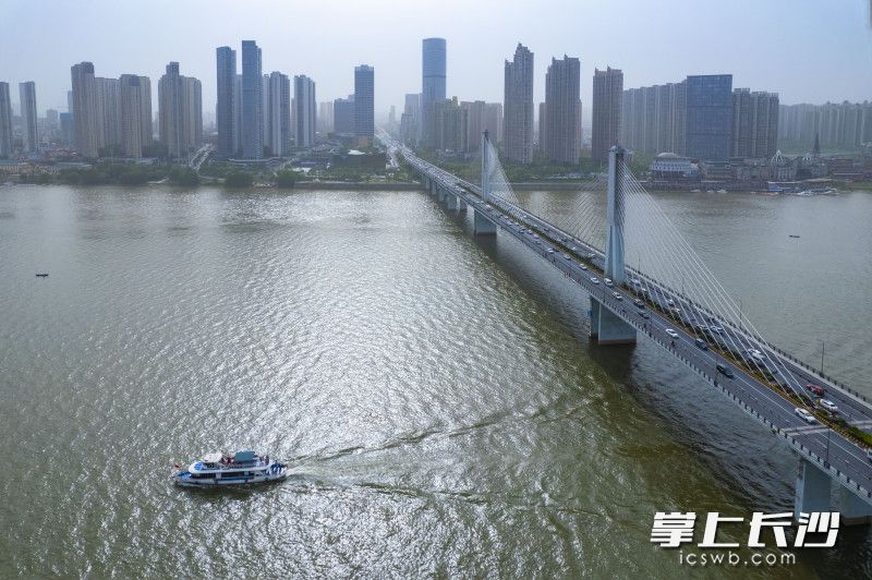 游轮穿过银盆岭大桥。