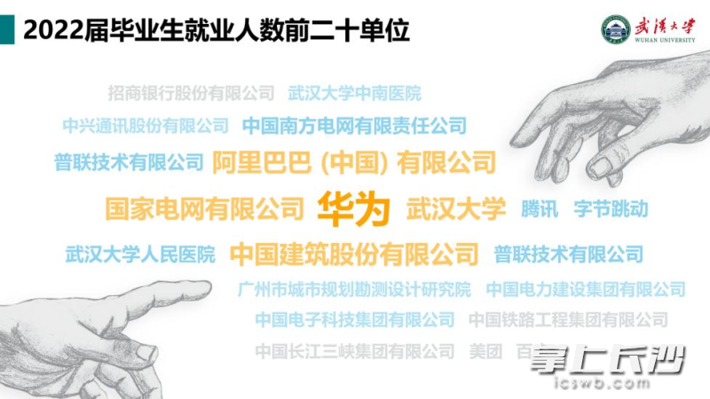 武汉大学2022届毕业生就业人数前二十单位。