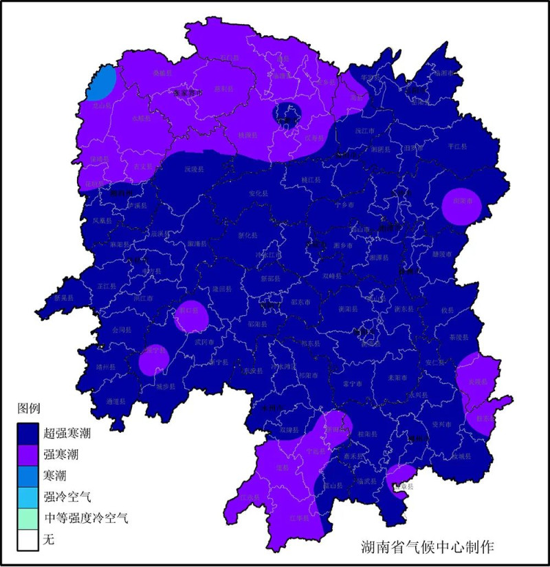 冷空气强度等级分布图。 冷空气强度等级分布图。