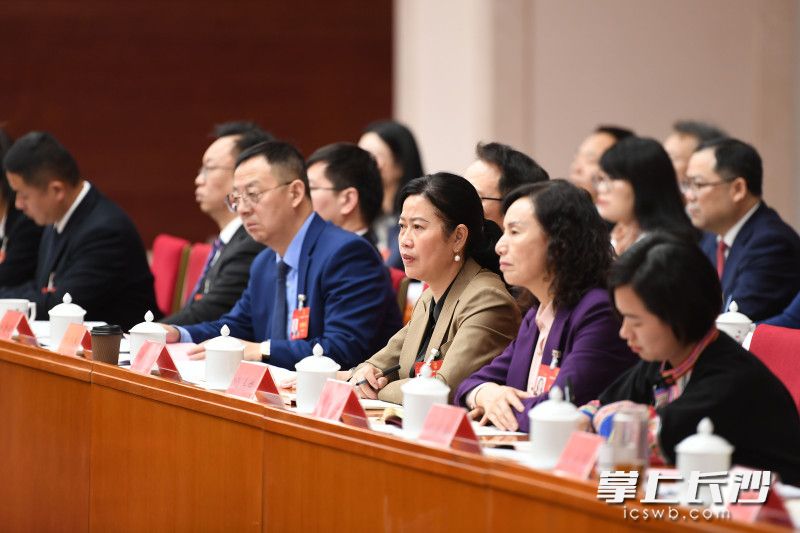 会上，代表们认真聆听发言。  均为长沙晚报全媒体记者郭雨滴摄