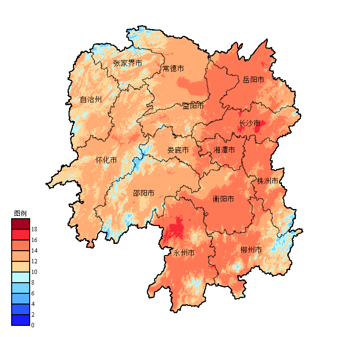 湖南省3月13日平均气温分布
