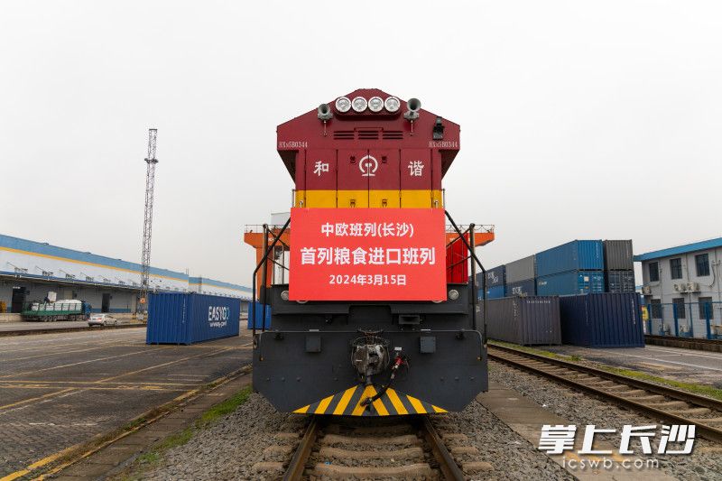 3月15日下午，中欧班列（长沙）首列中亚粮食回程专列抵达长沙北站。