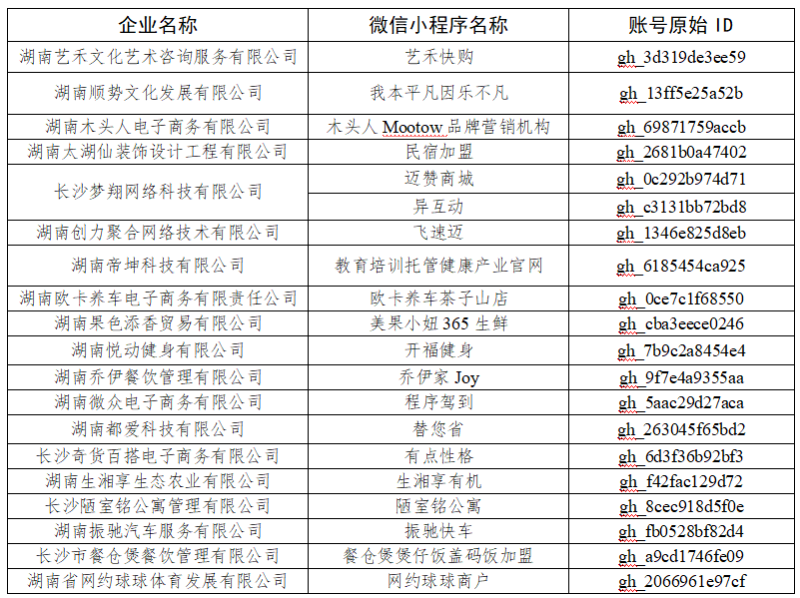 19家严重违法失信企业微信小程序经营情况表：