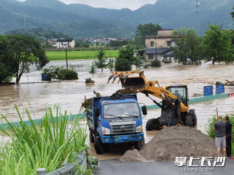 面对突如其来的险情，桥驿镇党员干群团结一心、全力以赴应急处险。通讯员 毛斌  摄