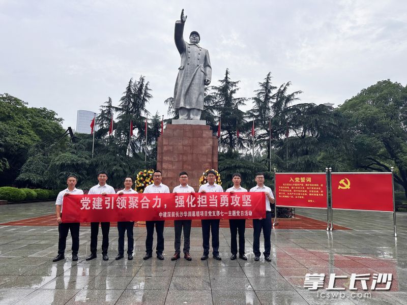 中建深装长沙华润幕墙项目党支部的党员们开展主题党日活动。