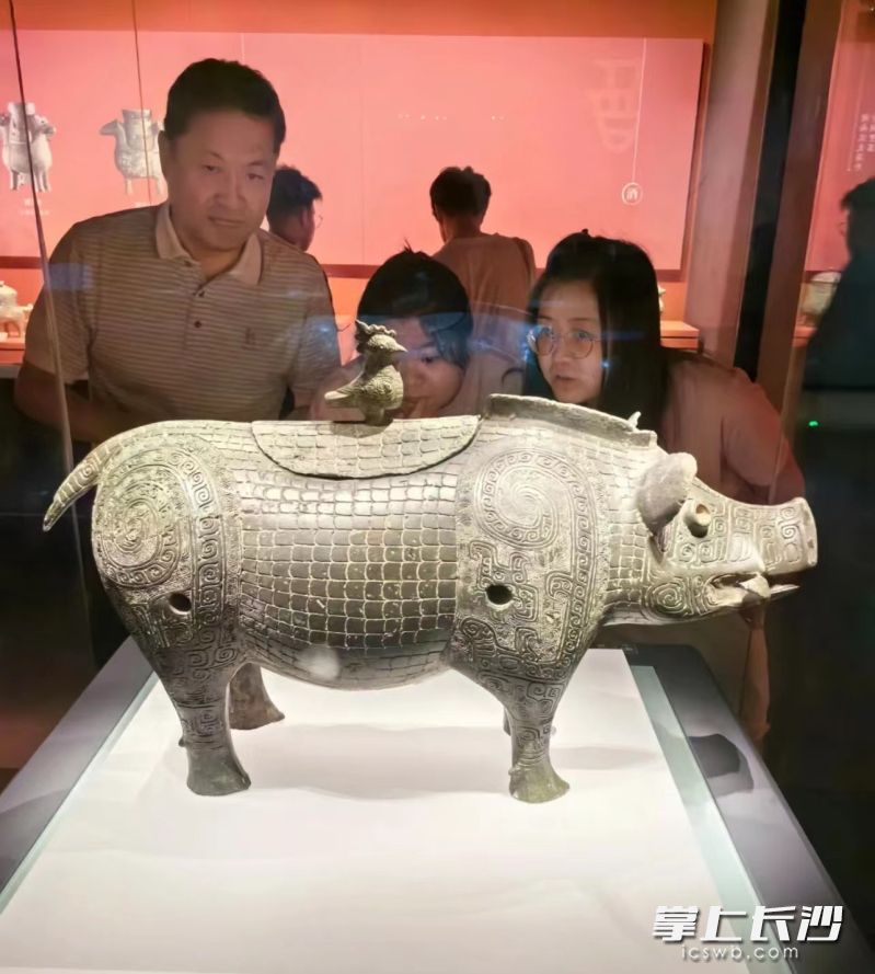 游客在湖南博物院参观。