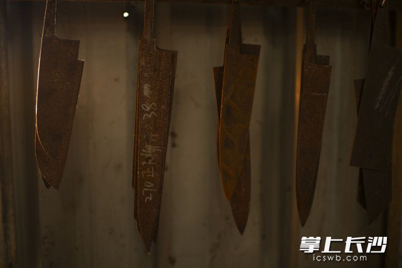 在黄钊漪和姑姑的“叮叮姑侄厨刀工坊”里，挂着厨刀的样式。