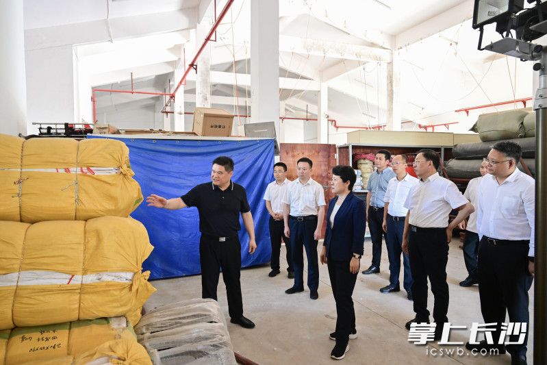 吴桂英在长沙市岳麓区应急物资储备库检查工作。  均为长沙晚报全媒体记者 余劭劼 摄