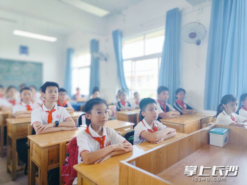 雨花区砂子塘小学的学子们在认真观看《开学第一课》中。照片由学校提供