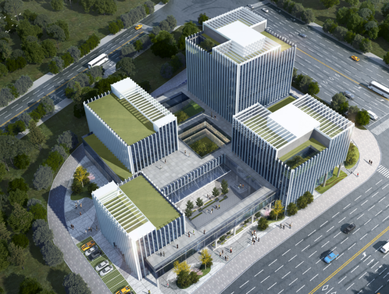 初源新材料研究院项目鸟瞰效果图（最终以行政审批为准）。