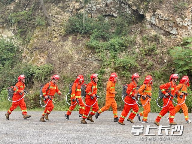 专业扑火队伍、消防队员、医疗救援队伍等赶赴现场。均为长沙晚报全媒体记者 舒元臻摄