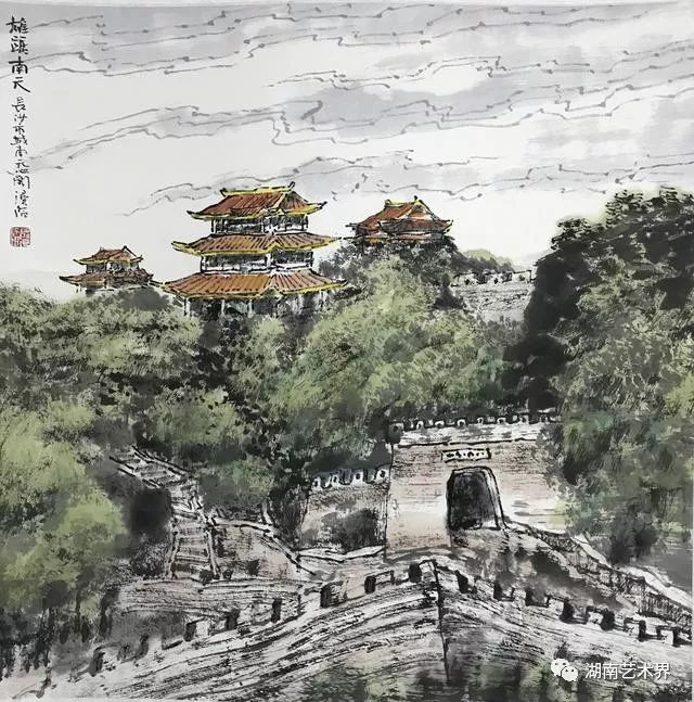 画家浔陌笔下的天心阁。图片来源：湖南艺术界微信公众号