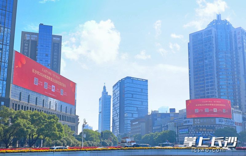 创新就业宣传，长沙C位电子大屏“空投”3.6万个岗位。均为长沙晚报通讯员 梁露 摄